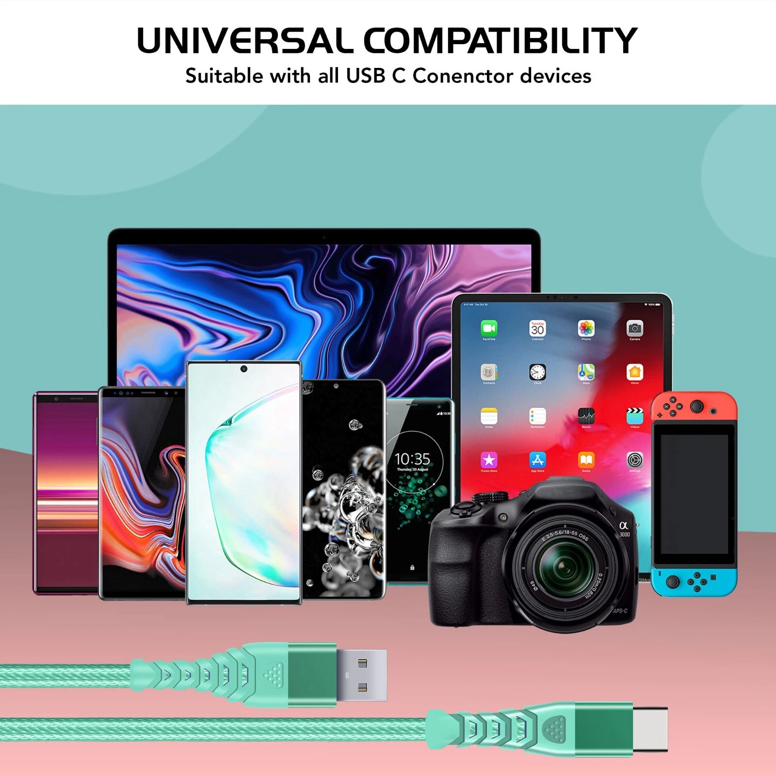 HeavyDuty USB Type C Charging Cable Braided Fast Phone Charger Long Lead 2m 3m